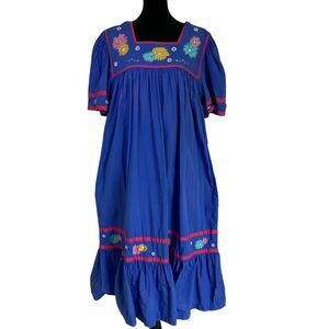 Cabernet Womens House Dress LP Blue Floral Applique Embroidery Patio Midi